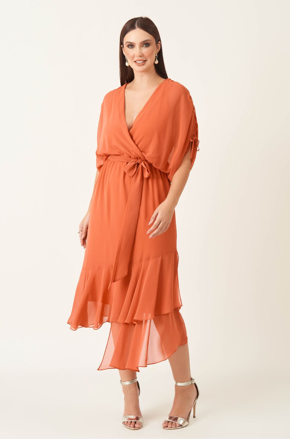 Vestido De Festa Midi Maldivas Terracota