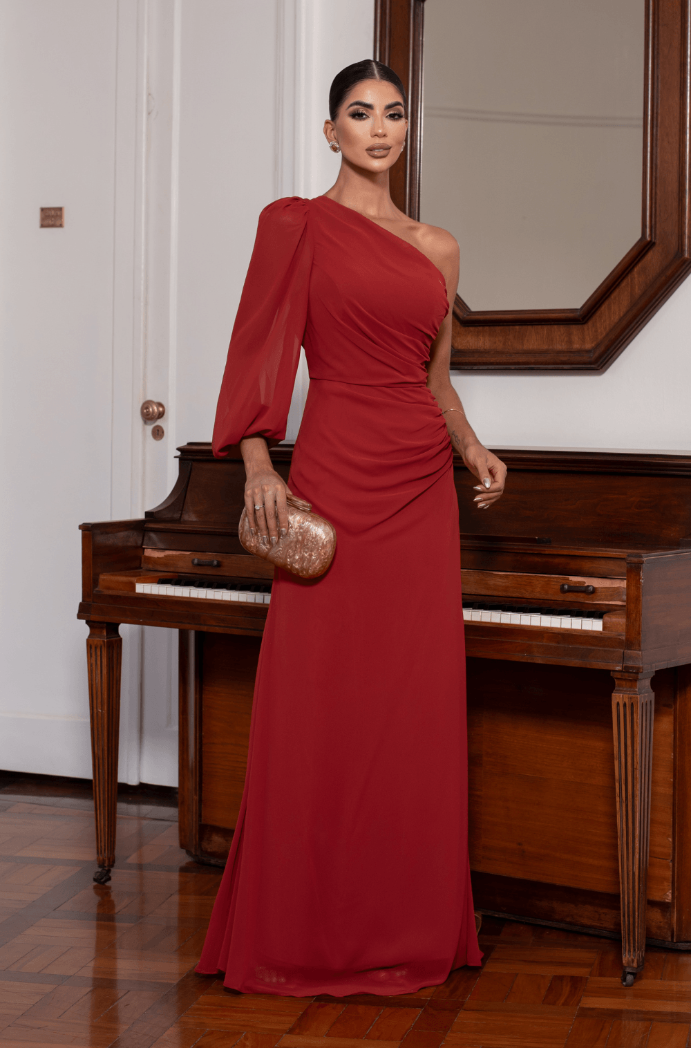 Vestido De Festa Longo Patricia Terracota
