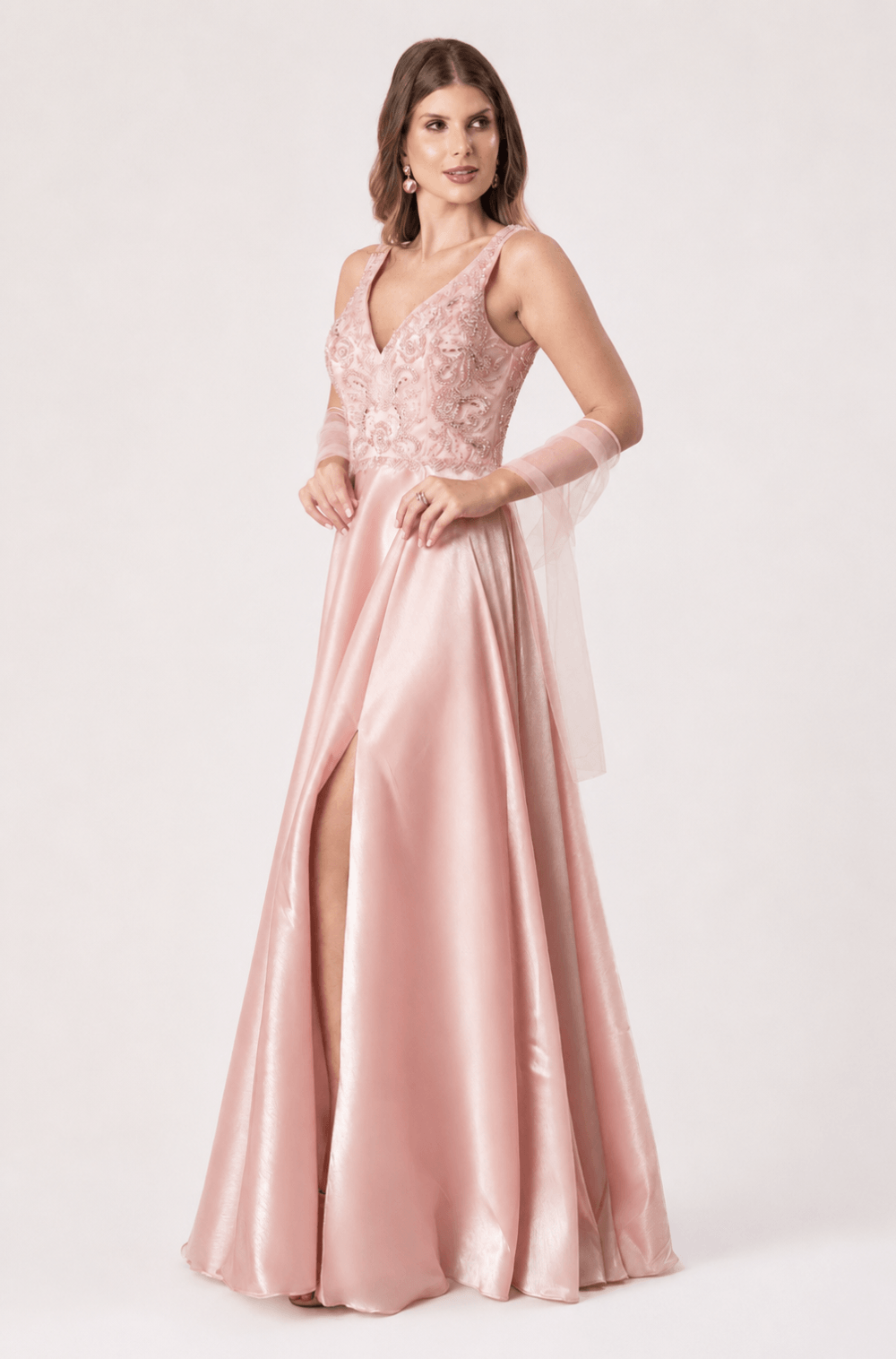 Vestido De Festa Longo Bordado Florença Rosa