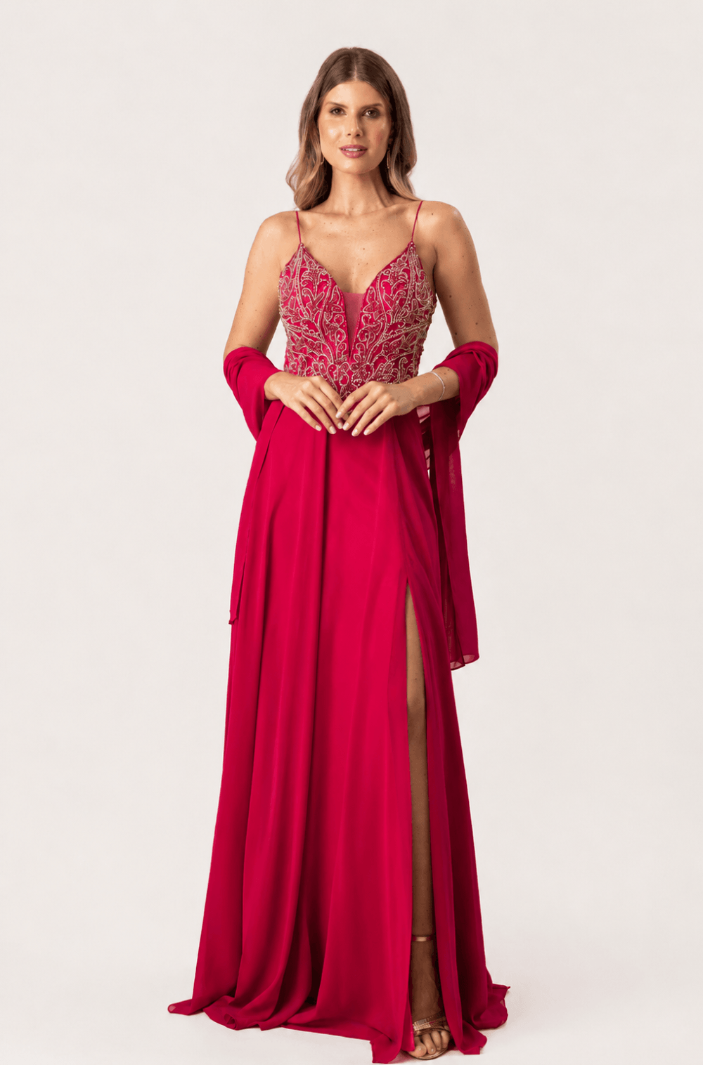 Vestido De Festa Longo Bordado Veret Pink