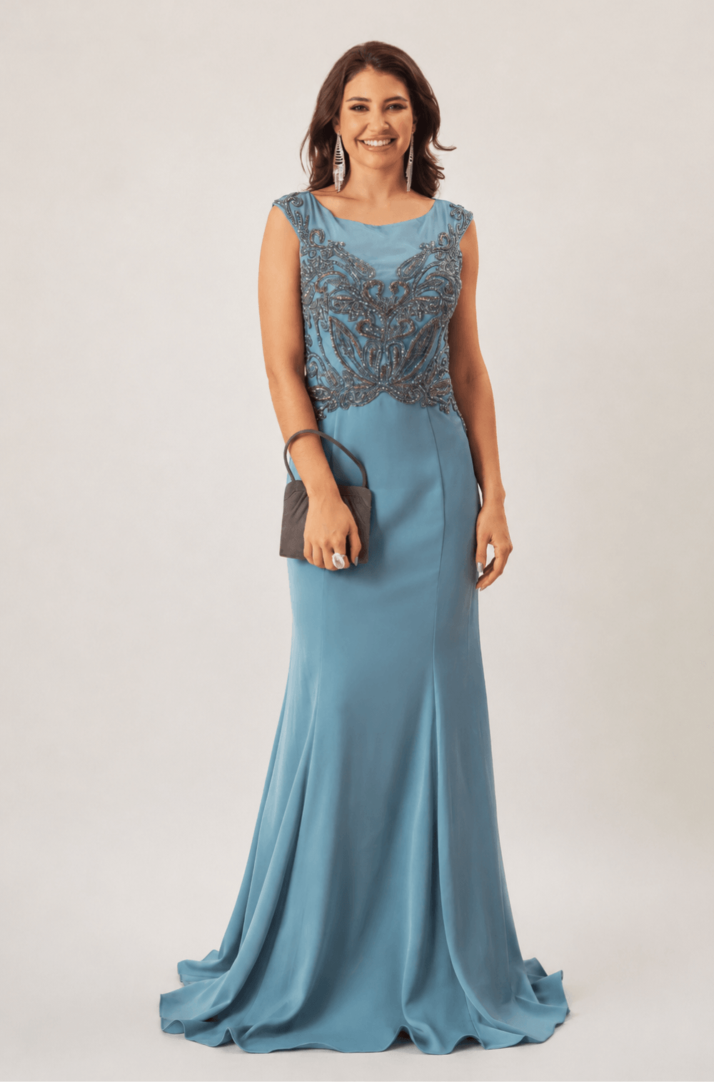 Vestido De Festa Longo Bordado Lina Azul