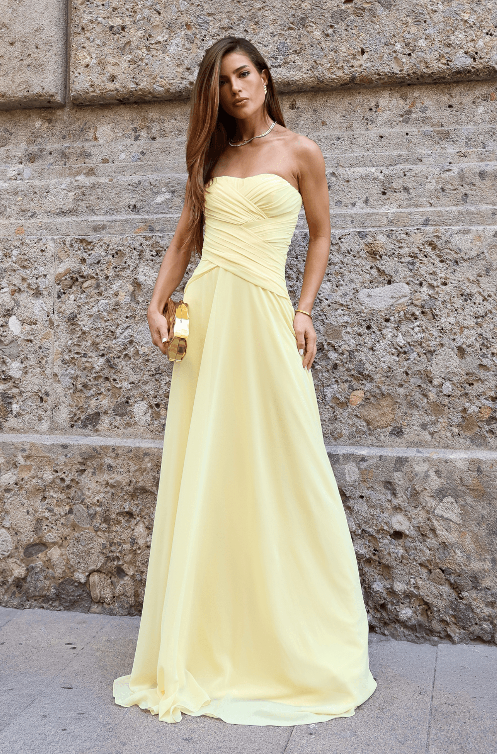 Vestido De Festa Longo Ayumi Amarelo Manteiga