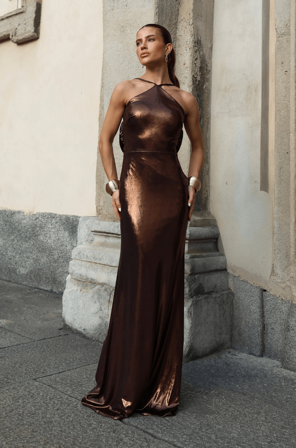 Vestido De Festa Longo Luma Marrom