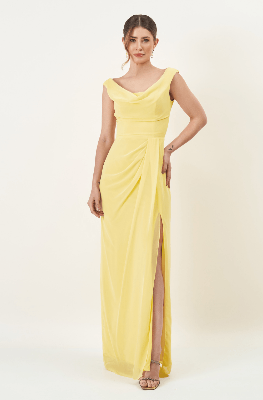 Vestido De Festa Longo Priscila Amarelo Manteiga