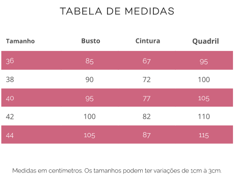 tabela de medidas